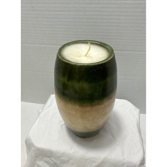 Handcrafted Large Green & Cream Scented Pillar Candle With Rustic Finish - Picture 2 of 7